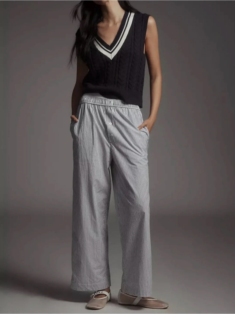 NWT Anthropologie The Wren Boxer Pant White & Navy Stripe XL - Picture 2 of 11